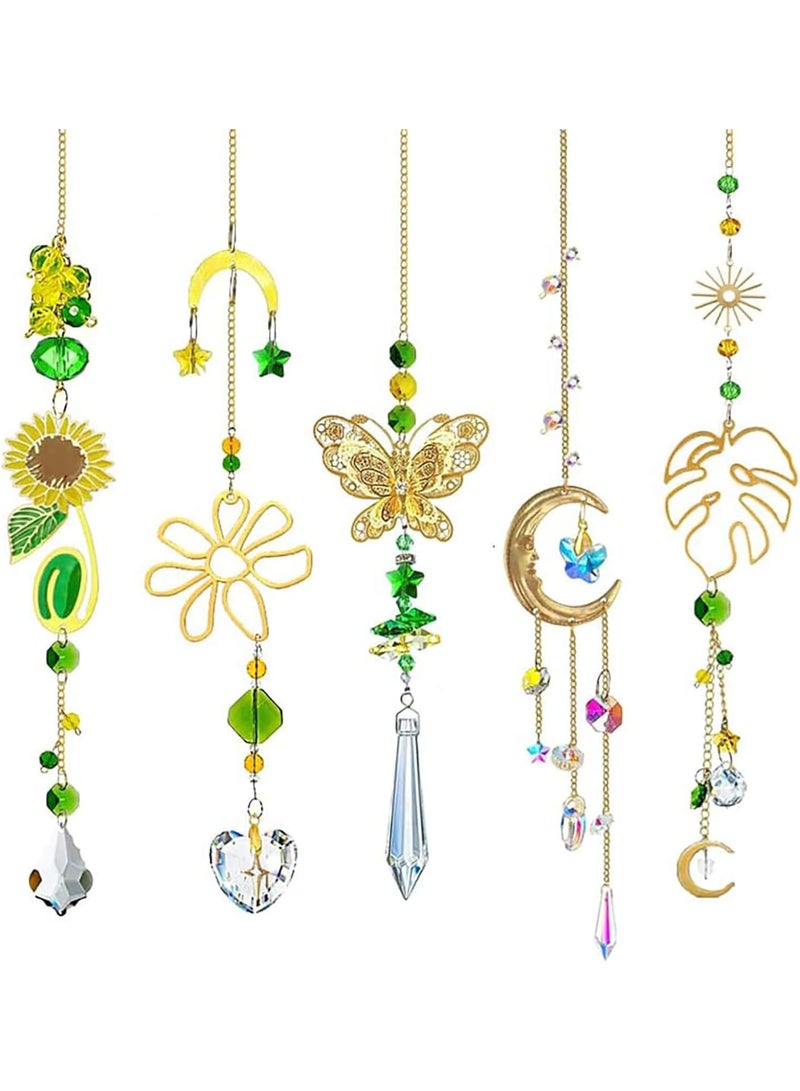 KASTWAVE Colorful Crystal Suncatchers, 5PCS Crystals Ball Prisms with Butterfly, Flower, Moon, Hanging Sun Catcher Chain Crystal Chandelier Pendant for Home, Office, Garden Decoration, Ramadan  - Image 1