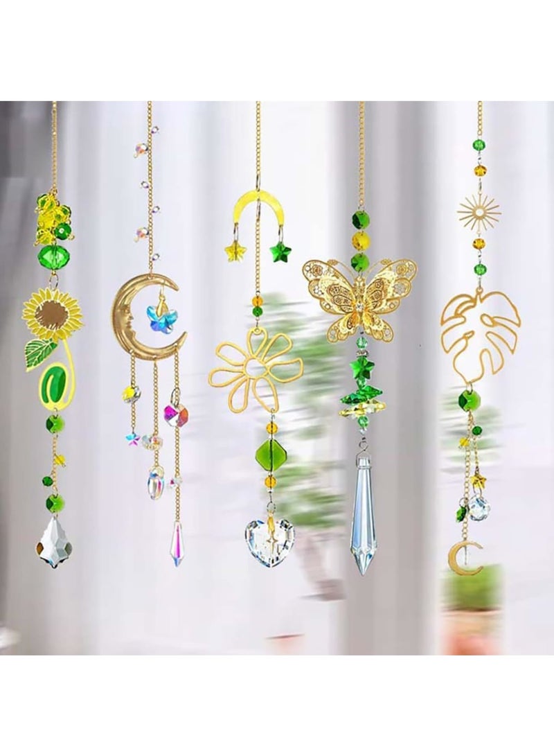 KASTWAVE Colorful Crystal Suncatchers, 5PCS Crystals Ball Prisms with Butterfly, Flower, Moon, Hanging Sun Catcher Chain Crystal Chandelier Pendant for Home, Office, Garden Decoration, Ramadan  - Image 3