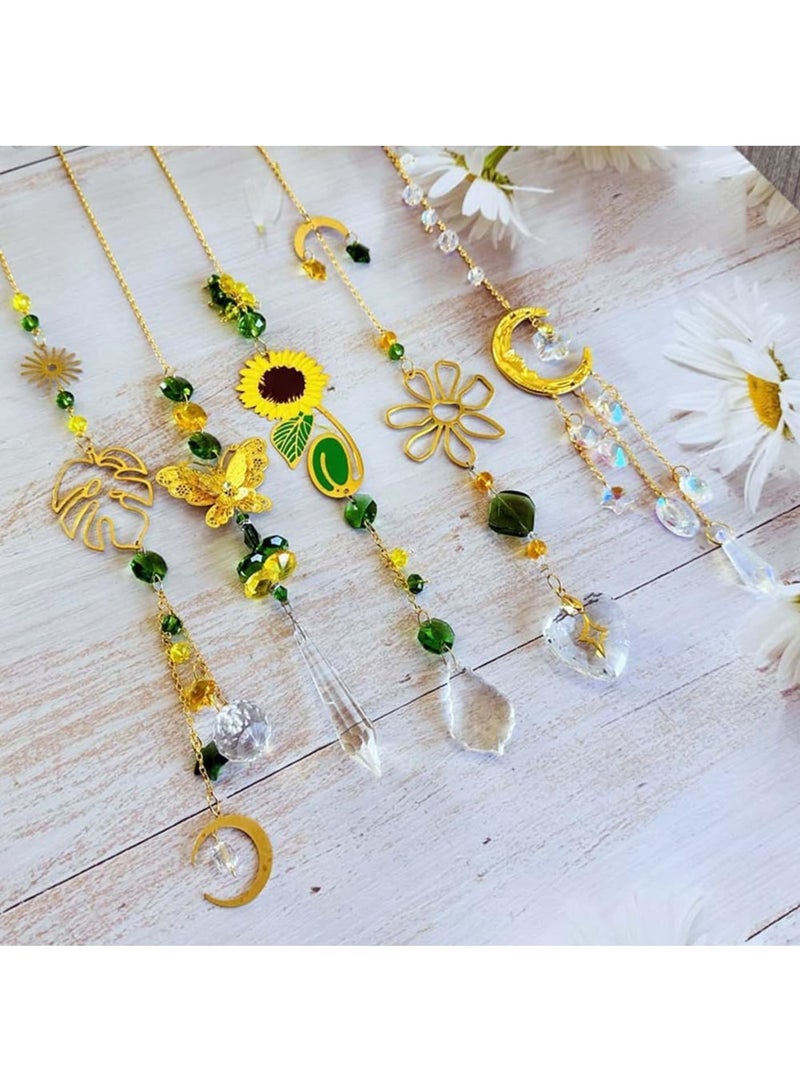 KASTWAVE Colorful Crystal Suncatchers, 5PCS Crystals Ball Prisms with Butterfly, Flower, Moon, Hanging Sun Catcher Chain Crystal Chandelier Pendant for Home, Office, Garden Decoration, Ramadan  - Image 2