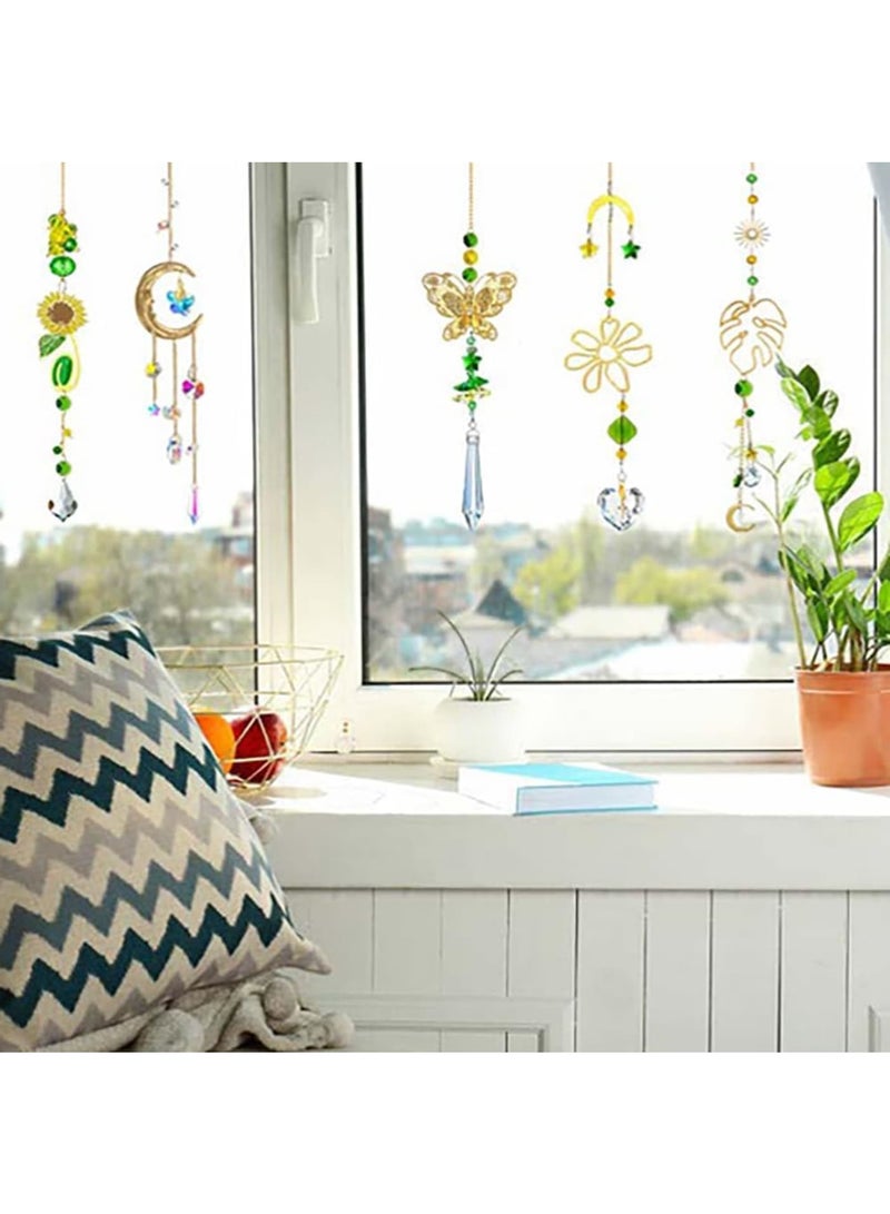 KASTWAVE Colorful Crystal Suncatchers, 5PCS Crystals Ball Prisms with Butterfly, Flower, Moon, Hanging Sun Catcher Chain Crystal Chandelier Pendant for Home, Office, Garden Decoration, Ramadan  - Image 4