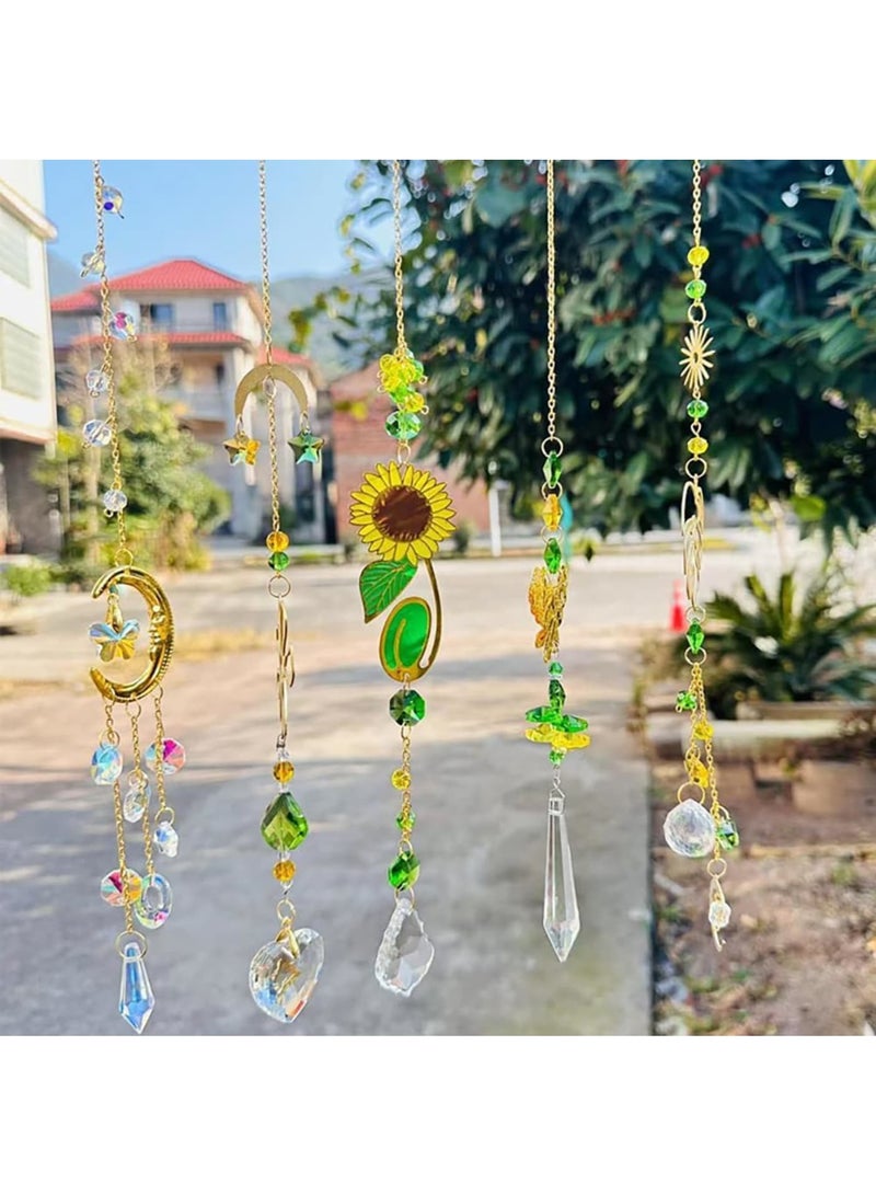 KASTWAVE Colorful Crystal Suncatchers, 5PCS Crystals Ball Prisms with Butterfly, Flower, Moon, Hanging Sun Catcher Chain Crystal Chandelier Pendant for Home, Office, Garden Decoration, Ramadan  - Image 5