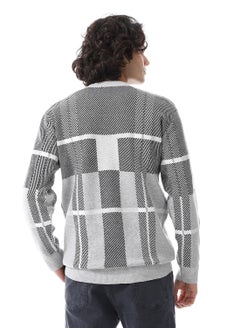 Andora Squares Self Pattern Long Sleeves Pullover_ Grey, Black & White  - Image 3
