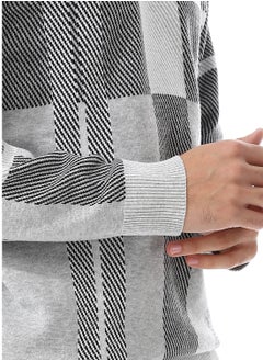 Andora Squares Self Pattern Long Sleeves Pullover_ Grey, Black & White  - Image 4