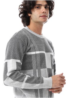 Andora Squares Self Pattern Long Sleeves Pullover_ Grey, Black & White  - Image 5