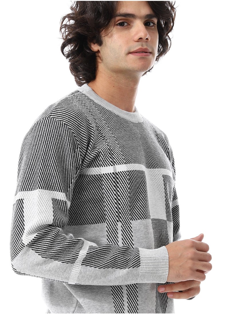 Andora Squares Self Pattern Long Sleeves Pullover_ Grey, Black & White  - Image 5