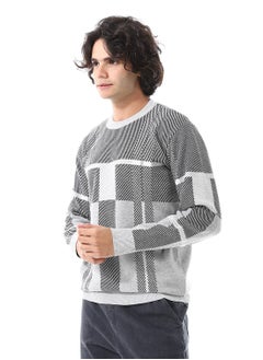 Andora Squares Self Pattern Long Sleeves Pullover_ Grey, Black & White  - Image 2