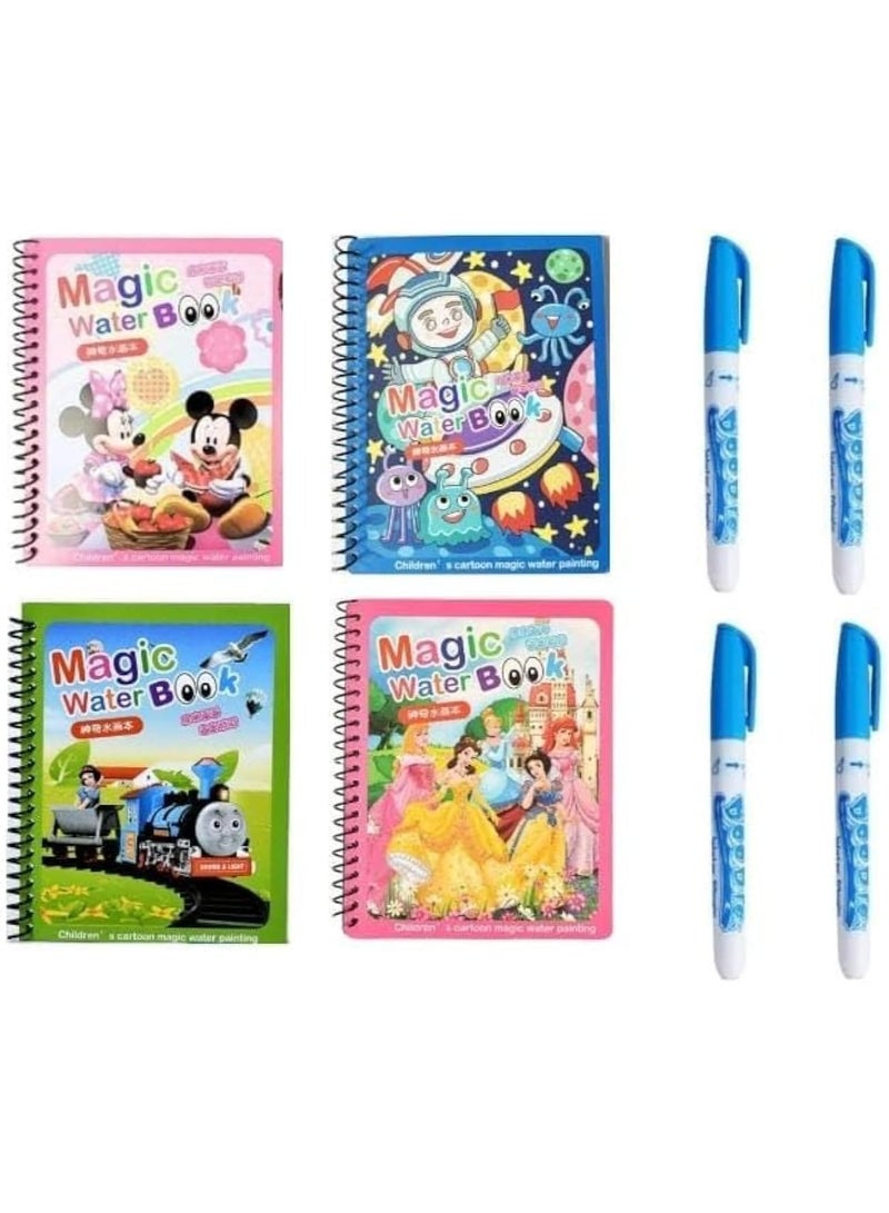 TEGRILO Water Coloring Magic Book With Water Pen Pack of 4, Water Coloring Book For Toddlers Kids Reusable Painting Cartoon Coloring Book For Boys Girls Educational Learning Toys Gifts  - Image 1