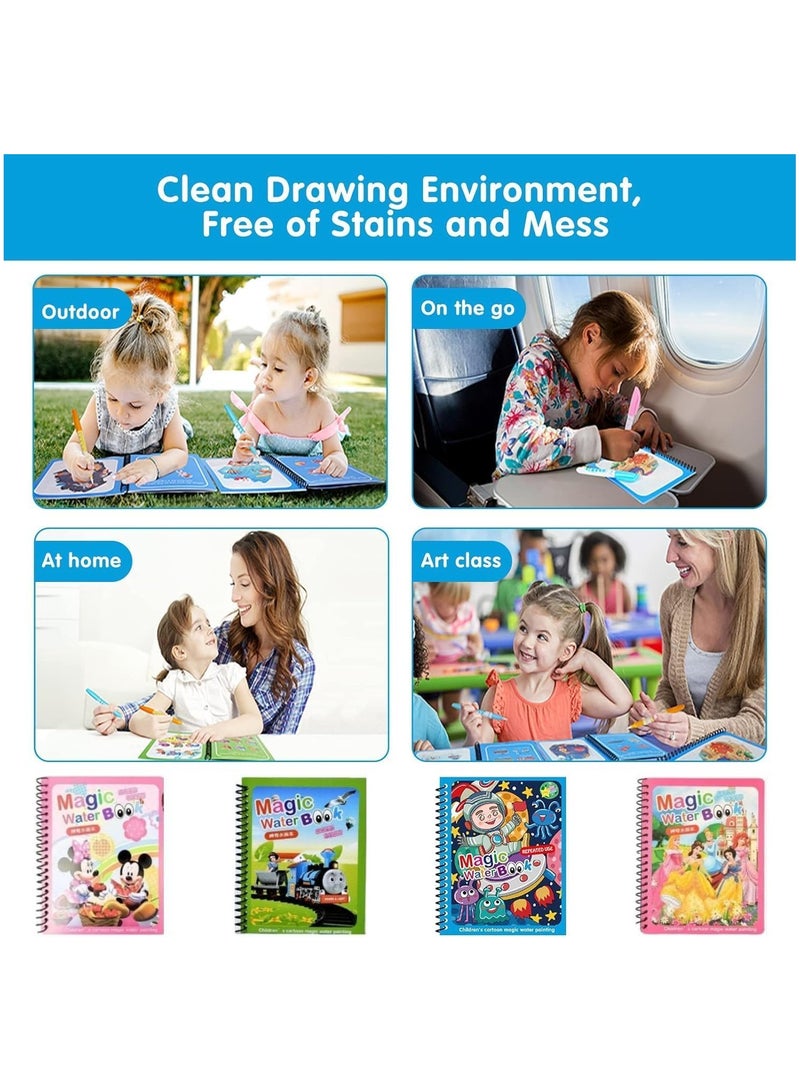 TEGRILO Water Coloring Magic Book With Water Pen Pack of 4, Water Coloring Book For Toddlers Kids Reusable Painting Cartoon Coloring Book For Boys Girls Educational Learning Toys Gifts  - Image 4