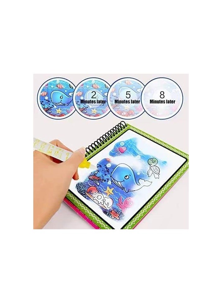 TEGRILO Water Coloring Magic Book With Water Pen Pack of 4, Water Coloring Book For Toddlers Kids Reusable Painting Cartoon Coloring Book For Boys Girls Educational Learning Toys Gifts  - Image 5