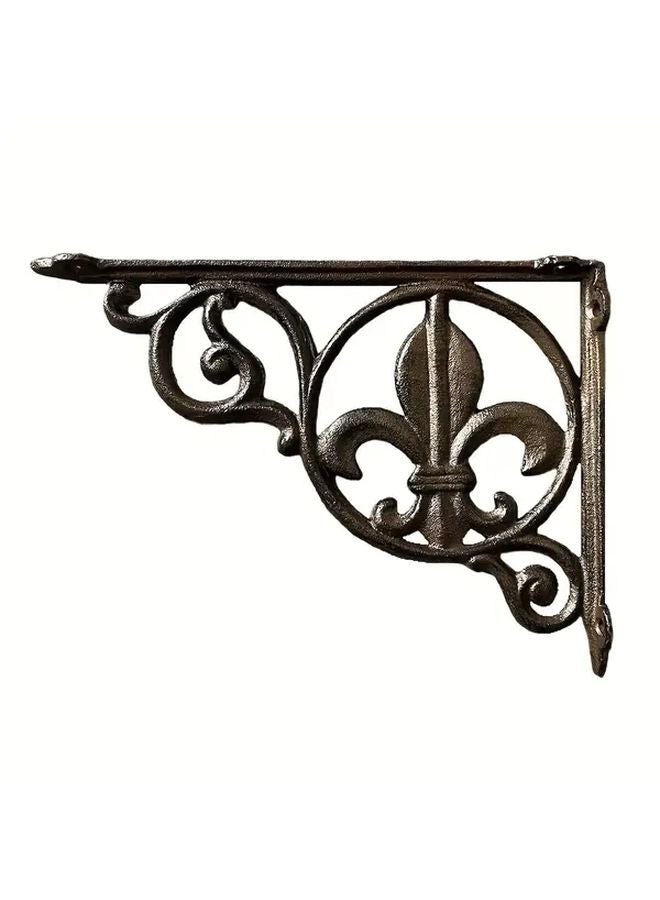 Cast Iron Wall Shelf Bracket Right Angle Lily Design Dark Brown Home Decor - Image 3