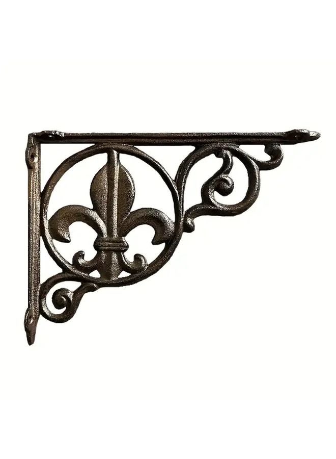 Cast Iron Wall Shelf Bracket Right Angle Lily Design Dark Brown Home Decor - Image 2