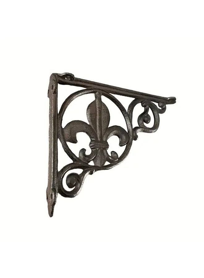 Cast Iron Wall Shelf Bracket Right Angle Lily Design Dark Brown Home Decor - Image 5