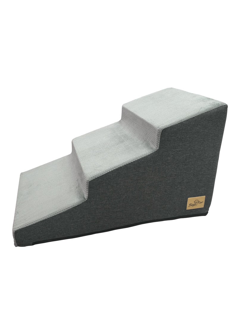 WISFOR 3-Step Dog Stairs for Small Dogs, High-Density Foam Pet Steps with Non-Slip Base and Washable Cover, Soft Dog Bed Ladder for High Beds and Couches, Gray - Image 1
