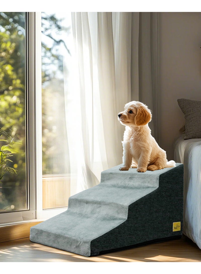 WISFOR 3-Step Dog Stairs for Small Dogs, High-Density Foam Pet Steps with Non-Slip Base and Washable Cover, Soft Dog Bed Ladder for High Beds and Couches, Gray - Image 4