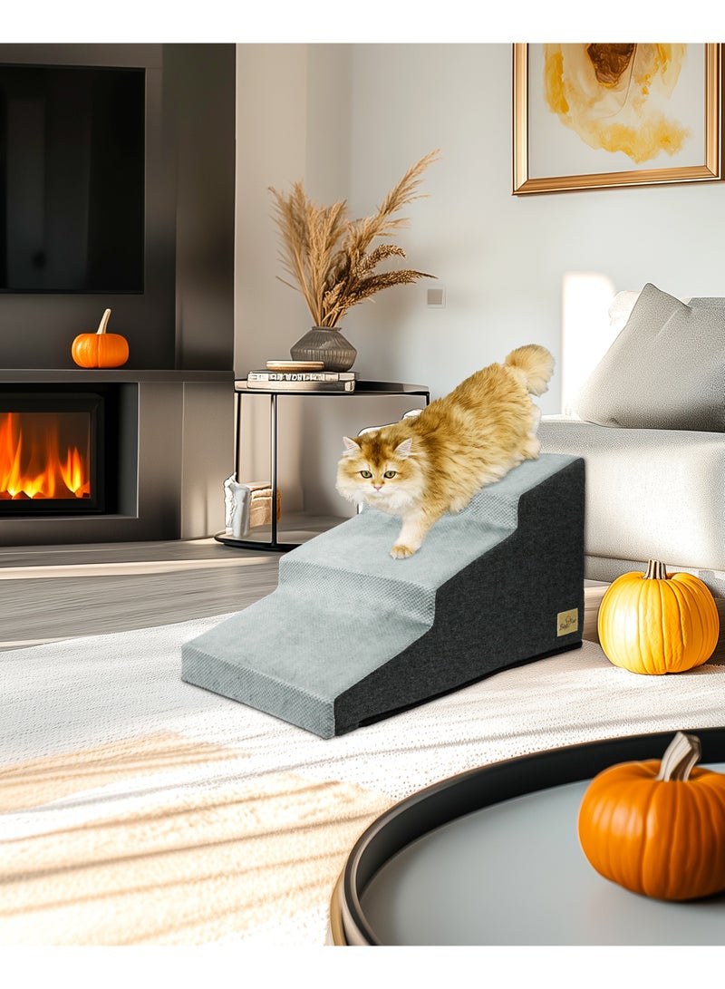 WISFOR 3-Step Dog Stairs for Small Dogs, High-Density Foam Pet Steps with Non-Slip Base and Washable Cover, Soft Dog Bed Ladder for High Beds and Couches, Gray - Image 2