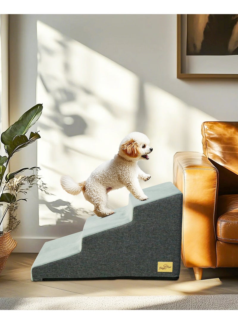 WISFOR 3-Step Dog Stairs for Small Dogs, High-Density Foam Pet Steps with Non-Slip Base and Washable Cover, Soft Dog Bed Ladder for High Beds and Couches, Gray - Image 3