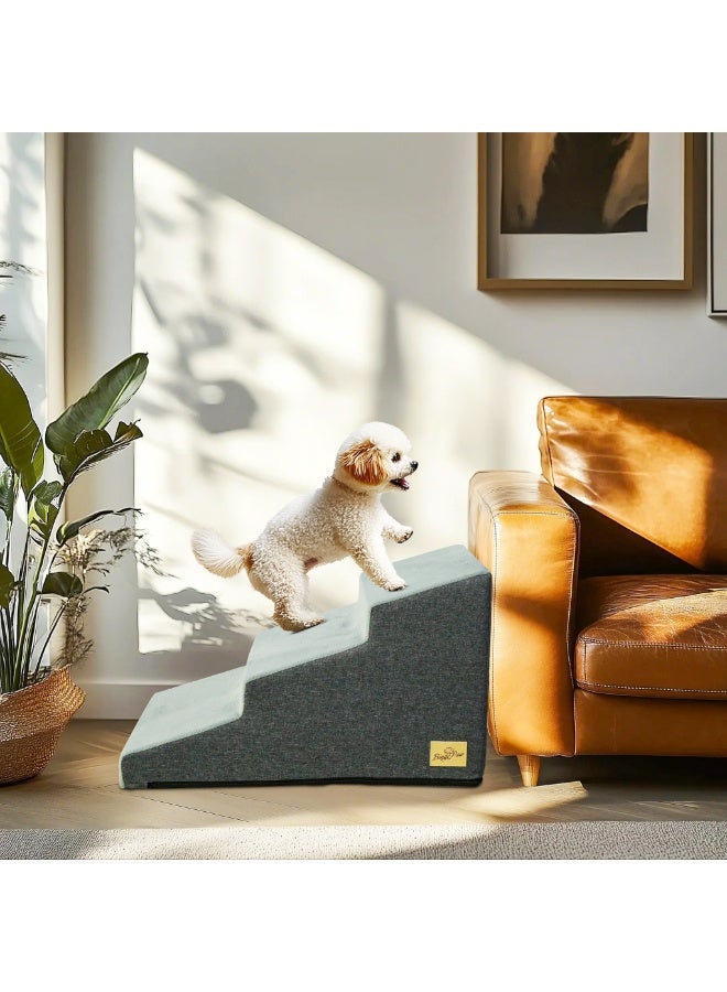 WISFOR 3-Step Dog Stairs for Small Dogs, High-Density Foam Pet Steps with Non-Slip Base and Washable Cover, Soft Dog Bed Ladder for High Beds and Couches, Gray - Image 5