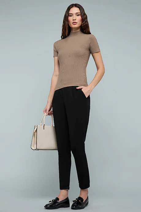 R&B Pleat Detail Slim Fit Pants with Elastic Waist