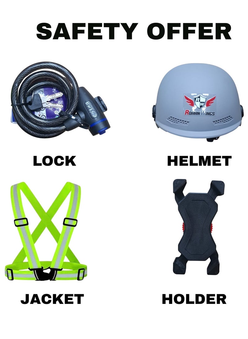 Aster All-in-One Scooter & Bike Safety Kit Premium Helmet | Safety Jacket | Lock | Mobile Holder - Image 2