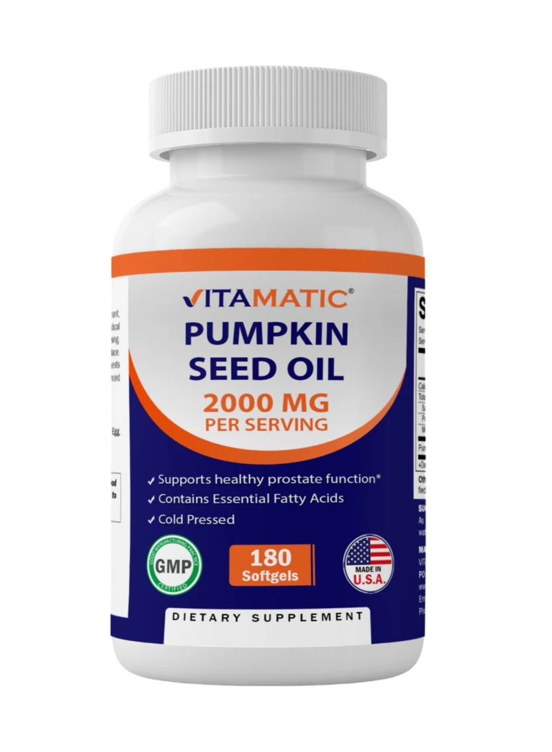 Vitamatic Pumpkin Seed Oil 180 Softgels (1000 mg per Softgel)
