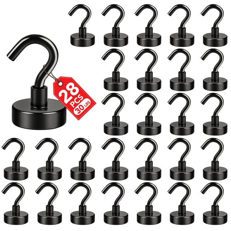 E BAVITE Magnetic Hooks30Lb Magnetic Hooks Heavy Duty with Epoxy Coating Magnet Cruise Hook for Hanging Cruise Grill Towel Home Kitchen Workplace Office and Garage 28 PackBlack - Image 2