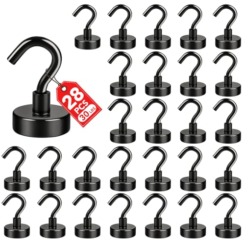 E BAVITE Magnetic Hooks30Lb Magnetic Hooks Heavy Duty with Epoxy Coating Magnet Cruise Hook for Hanging Cruise Grill Towel Home Kitchen Workplace Office and Garage 28 PackBlack - Image 1