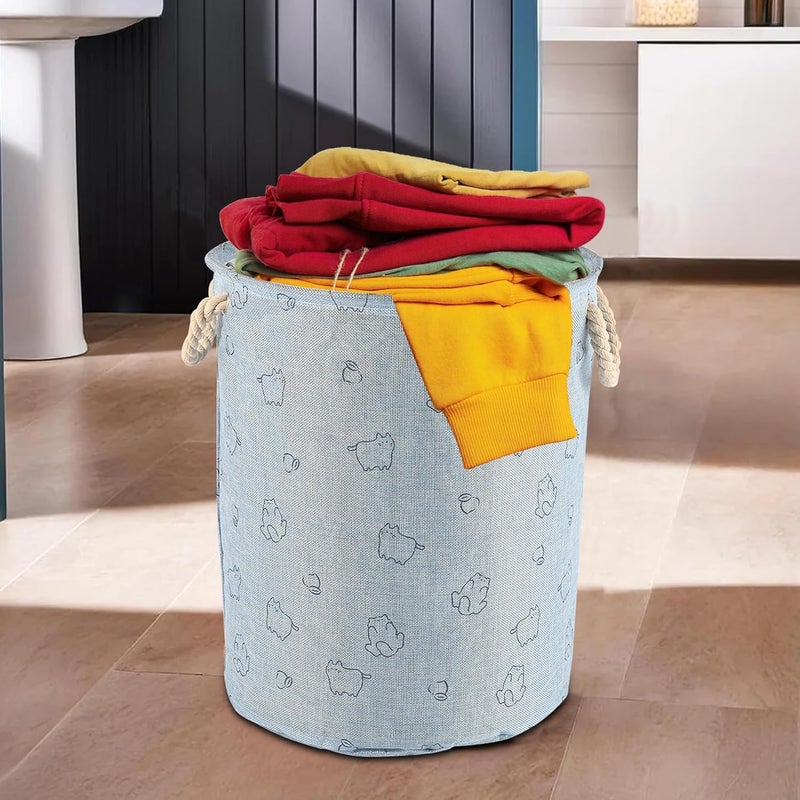 Kuber Industries Foldable Washing Clothes/Storage Basket with Handles | Used Clothes Storage Bag | Laundry Hamper for Dirty Clothes & Toys | GM-19-BLU | Cat Print - Blue - Image 1
