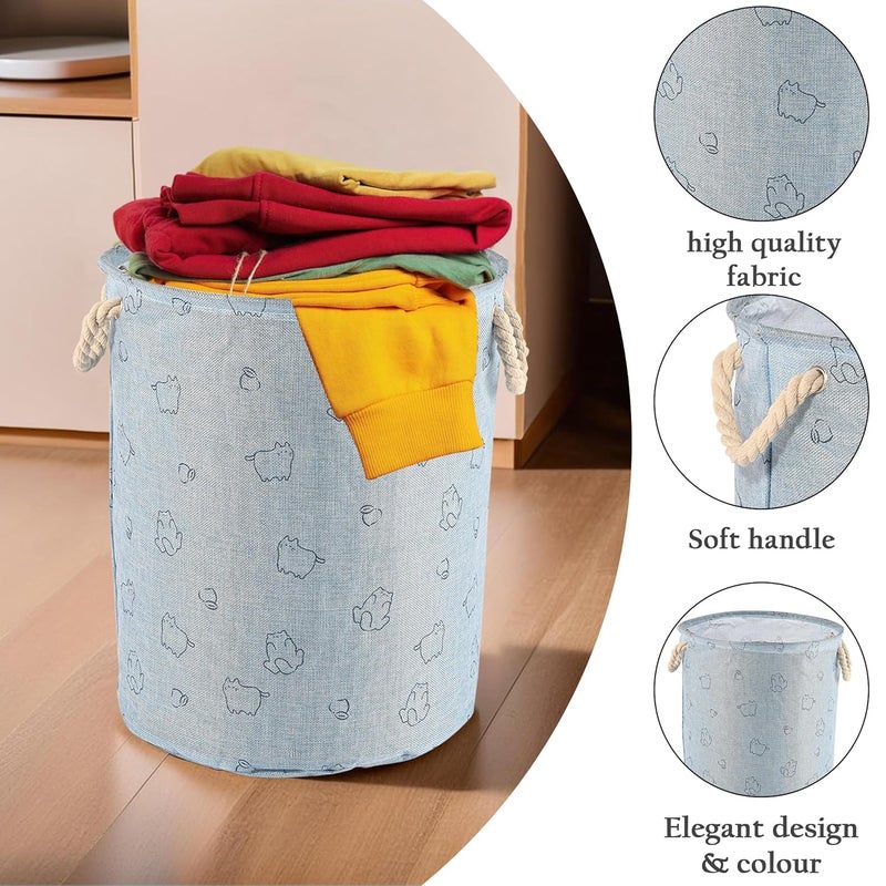 Kuber Industries Foldable Washing Clothes/Storage Basket with Handles | Used Clothes Storage Bag | Laundry Hamper for Dirty Clothes & Toys | GM-19-BLU | Cat Print - Blue - Image 2