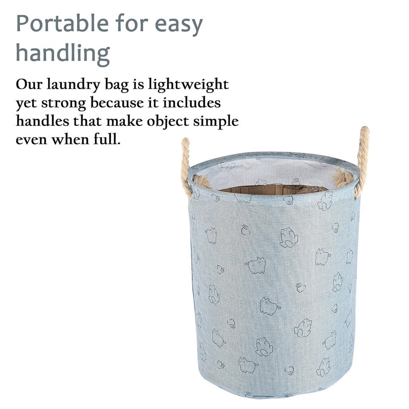 Kuber Industries Foldable Washing Clothes/Storage Basket with Handles | Used Clothes Storage Bag | Laundry Hamper for Dirty Clothes & Toys | GM-19-BLU | Cat Print - Blue - Image 5