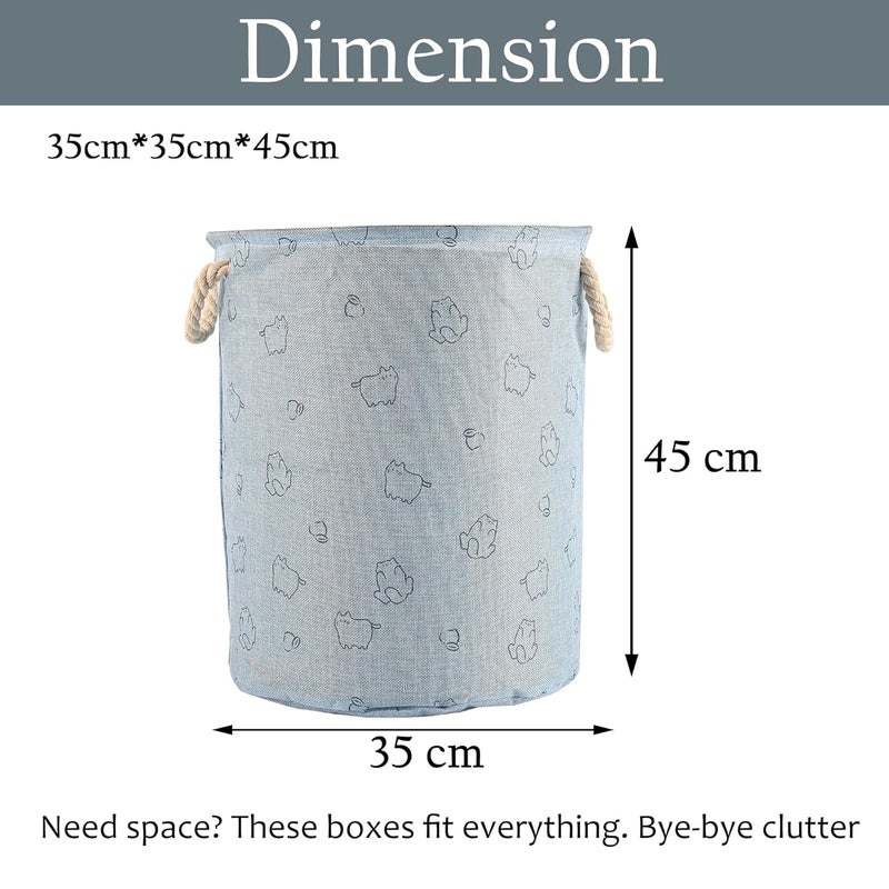 Kuber Industries Foldable Washing Clothes/Storage Basket with Handles | Used Clothes Storage Bag | Laundry Hamper for Dirty Clothes & Toys | GM-19-BLU | Cat Print - Blue - Image 3