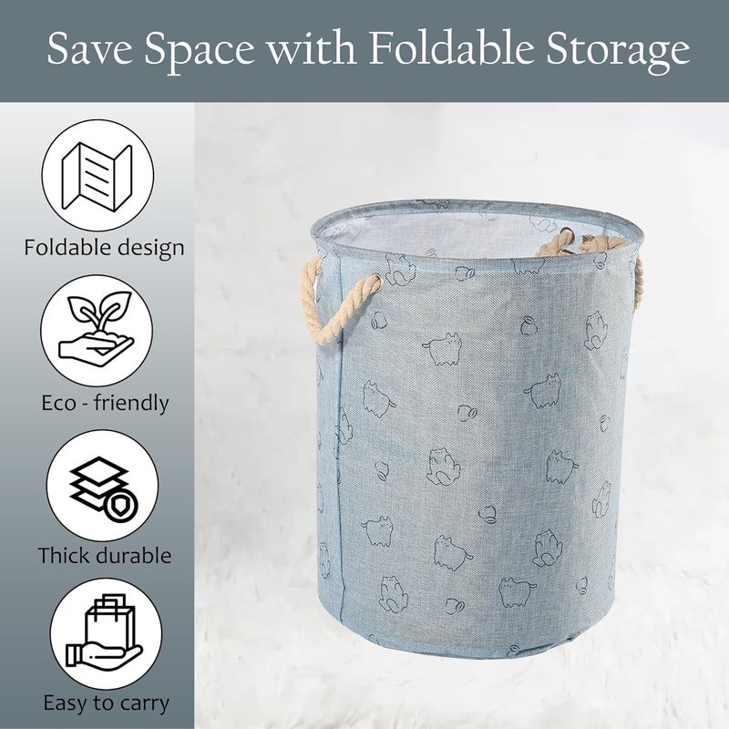 Kuber Industries Foldable Washing Clothes/Storage Basket with Handles | Used Clothes Storage Bag | Laundry Hamper for Dirty Clothes & Toys | GM-19-BLU | Cat Print - Blue - Image 4