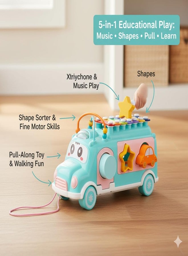 PROBABE Musical Activity Bus Toy for Baby | Educational Pull-Along Bus with Xylophone, Shape Sorter, Matching Blocks & Learning Features for Toddlers and Babies 1 -2 Years - Image 5