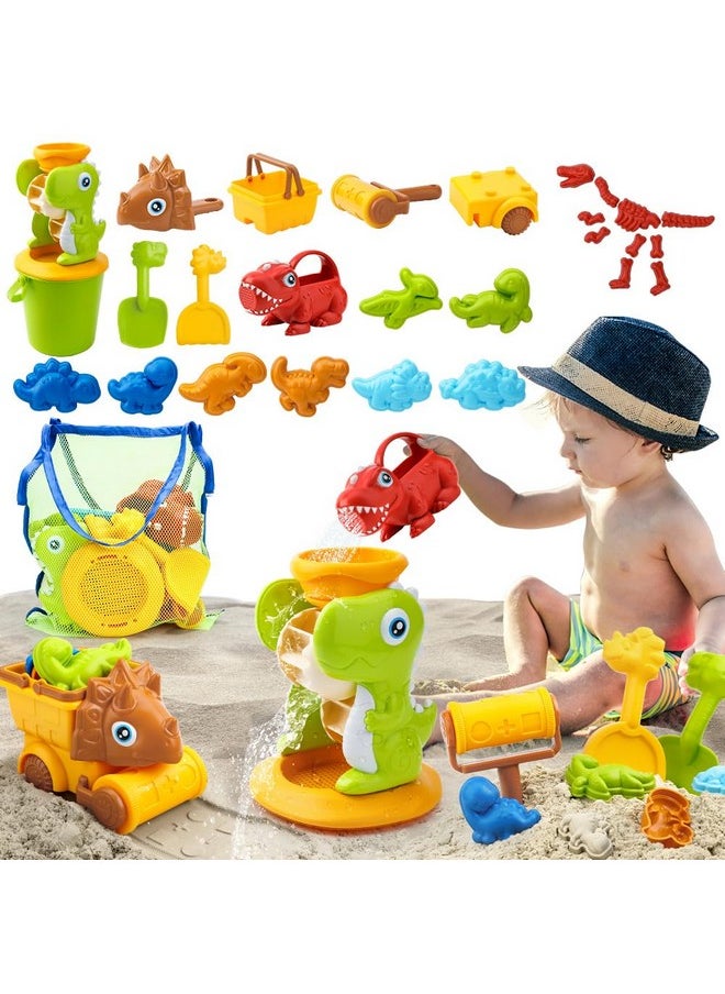 Mini Tudou - Beach Toys For Kids,Dinosaur Themed Sandbox Toys With Dino Water Wheel,Toddler Sand Toys With Dino Sand Molds,Sand Buckets,Shovels And Watering Can,Outdoor Toys With Mesh Bag For Kids Boys - Image 1