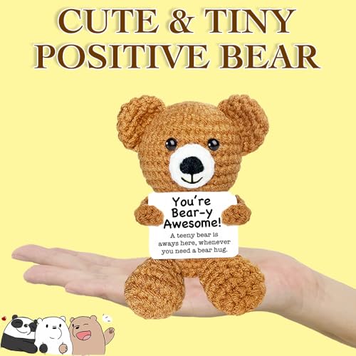 AicooFest Emotional Support Crochet Bear Easter Basket Essentials for Teens Easter Basket Stuffers Egg Fillers Mini Handmade Teddy Bear Gifts Positive Knitted Animals for Friends Women Men Coworkers - Image 5