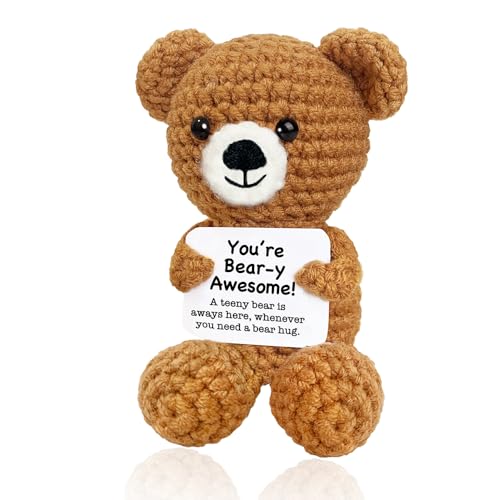 AicooFest Emotional Support Crochet Bear Easter Basket Essentials for Teens Easter Basket Stuffers Egg Fillers Mini Handmade Teddy Bear Gifts Positive Knitted Animals for Friends Women Men Coworkers - Image 1