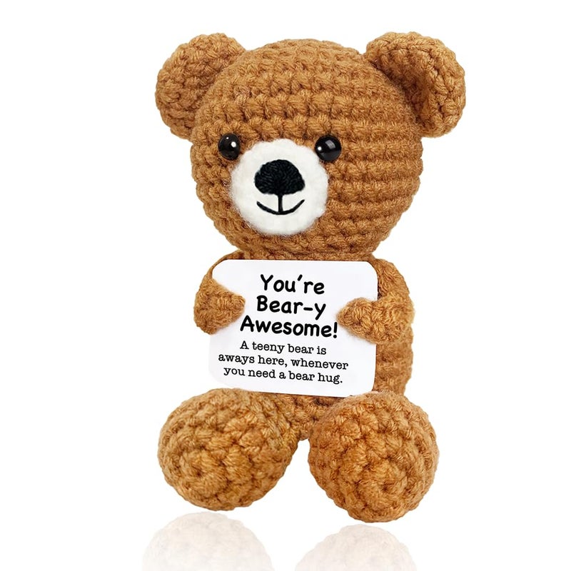 AicooFest Emotional Support Crochet Bear Easter Basket Essentials for Teens Easter Basket Stuffers Egg Fillers Mini Handmade Teddy Bear Gifts Positive Knitted Animals for Friends Women Men Coworkers - Image 3