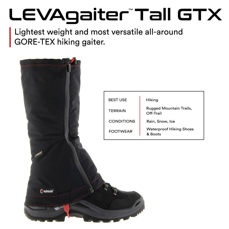 Kahtoola LEVAgaiter Tall GTX Gaiters, Waterproof Gore-TEX Shoe & Boot Protection for Mountaineering, Off-Trail Hiking in Mud, Snow & Ice - Black|Black - Medium - Image 2