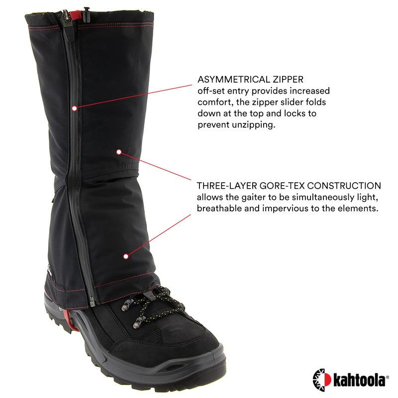 Kahtoola LEVAgaiter Tall GTX Gaiters, Waterproof Gore-TEX Shoe & Boot Protection for Mountaineering, Off-Trail Hiking in Mud, Snow & Ice - Black|Black - Medium - Image 3