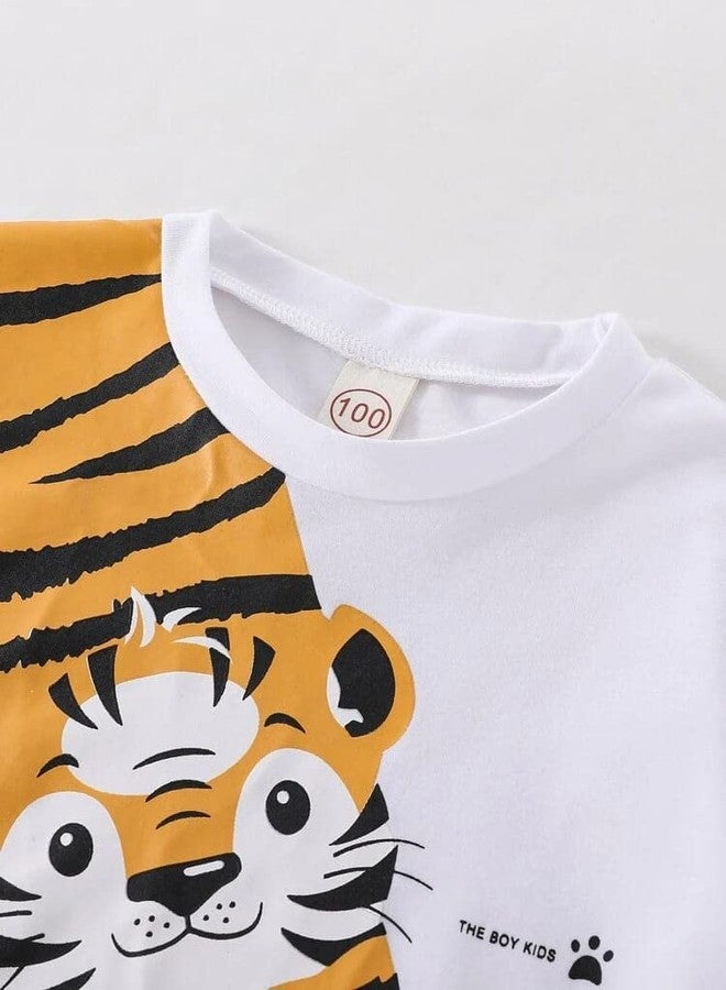 Ameeha Imported Printed Cotton Half Sleeves T-Shirt with Shorts for Boy and Girls (5-6 Years, White & Yellow) - Image 3