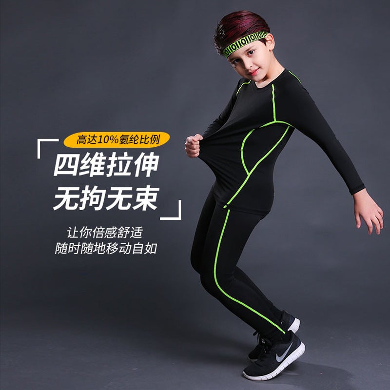 Children'S Sports Tights Plus Velvet Suit Football Bottoming Clothes Children'S Sports Men'S And Women'S Quick-Drying Trousers Yoga Clothes - Image 3