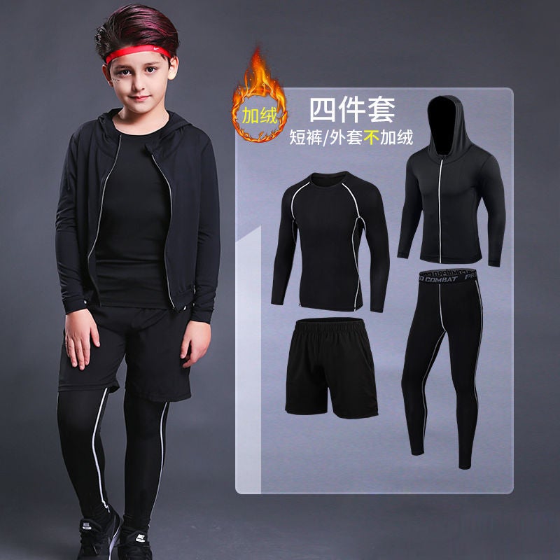 Children'S Sports Tights Plus Velvet Suit Football Bottoming Clothes Children'S Sports Men'S And Women'S Quick-Drying Trousers Yoga Clothes - Image 1