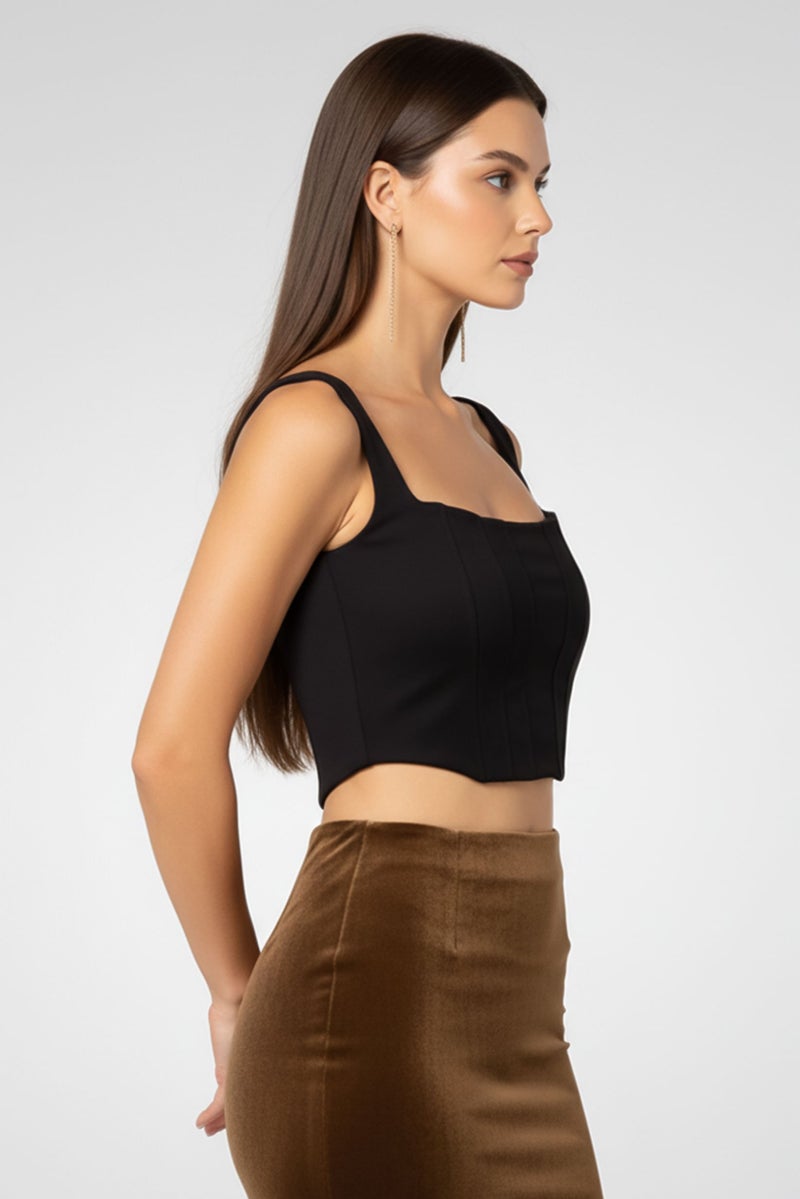PINKO Women Square Neck Sleeveless Plain Tank Top, Black - Image 2