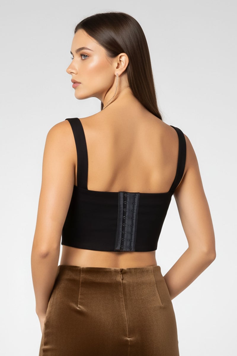 PINKO Women Square Neck Sleeveless Plain Tank Top, Black - Image 3