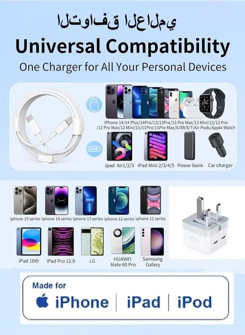 XnYao 50W For iPhone Charger Dual Type C Port With 1M Fast Lightning Cable Quick Charging USB C Plug Compatible With New iPhone 14/14Pro/14Pro Max/14 Plus/13Pro Max /13 Pro/13/12/11/XS iPad Mini 6/ iPad Pro - Image 4