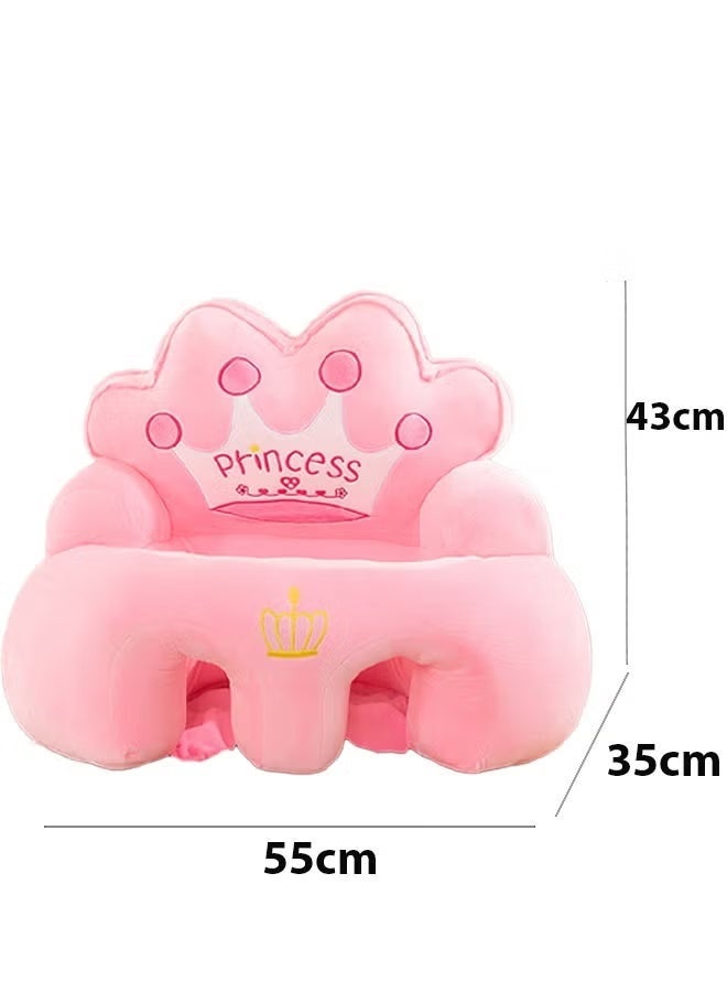 ضغط فين أريكة تدريب على الجلوس للأطفال بتصميم حيوان كرتوني، أريكة أطفال قطيفة لطيفة وأنيقة لغرفة المعيشة وغرفة النوم، كرسي تعلم الجلوس مع قاعدة من السيليكون غير قابلة للانزلاق، مقعد قطيفة لدعم الجلوس، هدية للأطفال الأولاد والبنات، قالب تاج وردي - Image 3