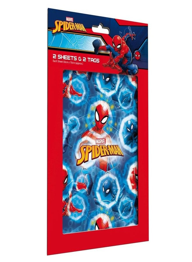 Spiderman Wrapping Paper 2 sheets Of Gift Wrap And 2 Gift Tags, blue, red