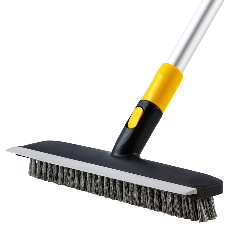 Yocada Floor Scrub Brush Telescopic Handle 2 in 1 Scrape Brush Stiff Bristle Shower Scrubber for Cleaning Patio Bathroom Garage Kitchen Wall Deck Tub Tile 55.9 inch Tall - Image 1
