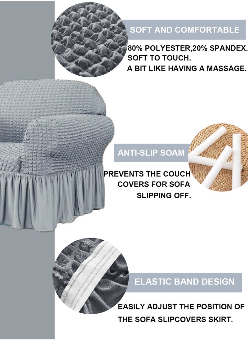 Arabest Elastic Sofa Cover with Skirt,Stretch Sofa Slipcover Furniture Protector Washable Soft Couch Cover for Living Room Elastic Fabric Sofa Cover with Skirt, For Living Room Bed Room For one seater sofa(light grey)  - Image 2