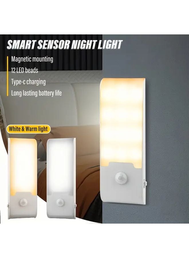 قطعتان من مصباح LED أبيض بحساس حركة للإنارة الليلي، قابلة لإعادة الشحن، مثبتة على الحائط مغناطيسيًا وقابلة لتعديل الإضاءة - Image 2