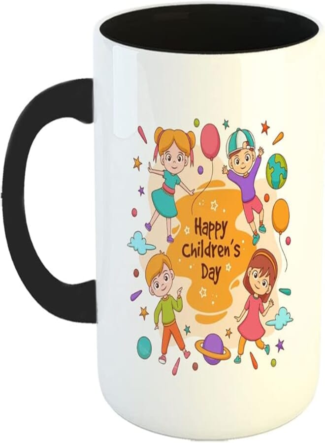 Happu - Printed Ceramic Coffee Mug, Childrens Day Wishes Quotes - Happy Childrens Day, Gifts for Brother, Sister, Gift for Boys, Gift for Girls, Gift for Students, 325 ML(11Oz), 1360-BK
